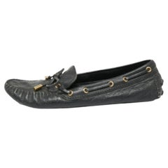 Louis Vuitton Black Monogram Empreinte Leather Gloria Loafers Size 37.5