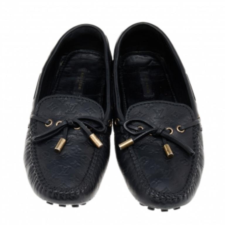 Women's Louis Vuitton Black Monogram Empreinte Leather Gloria Loafers Size 38