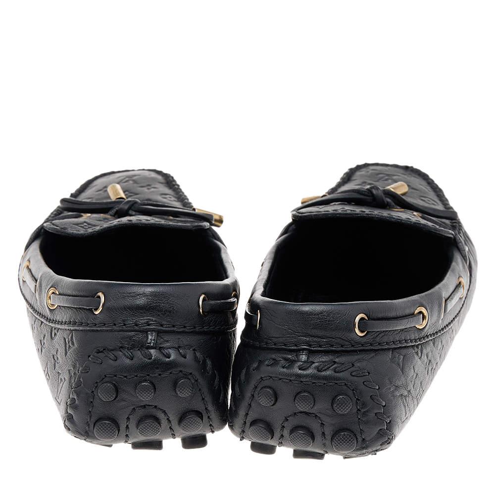Women's Louis Vuitton Black Monogram Empreinte Leather Gloria Loafers Size 38 For Sale