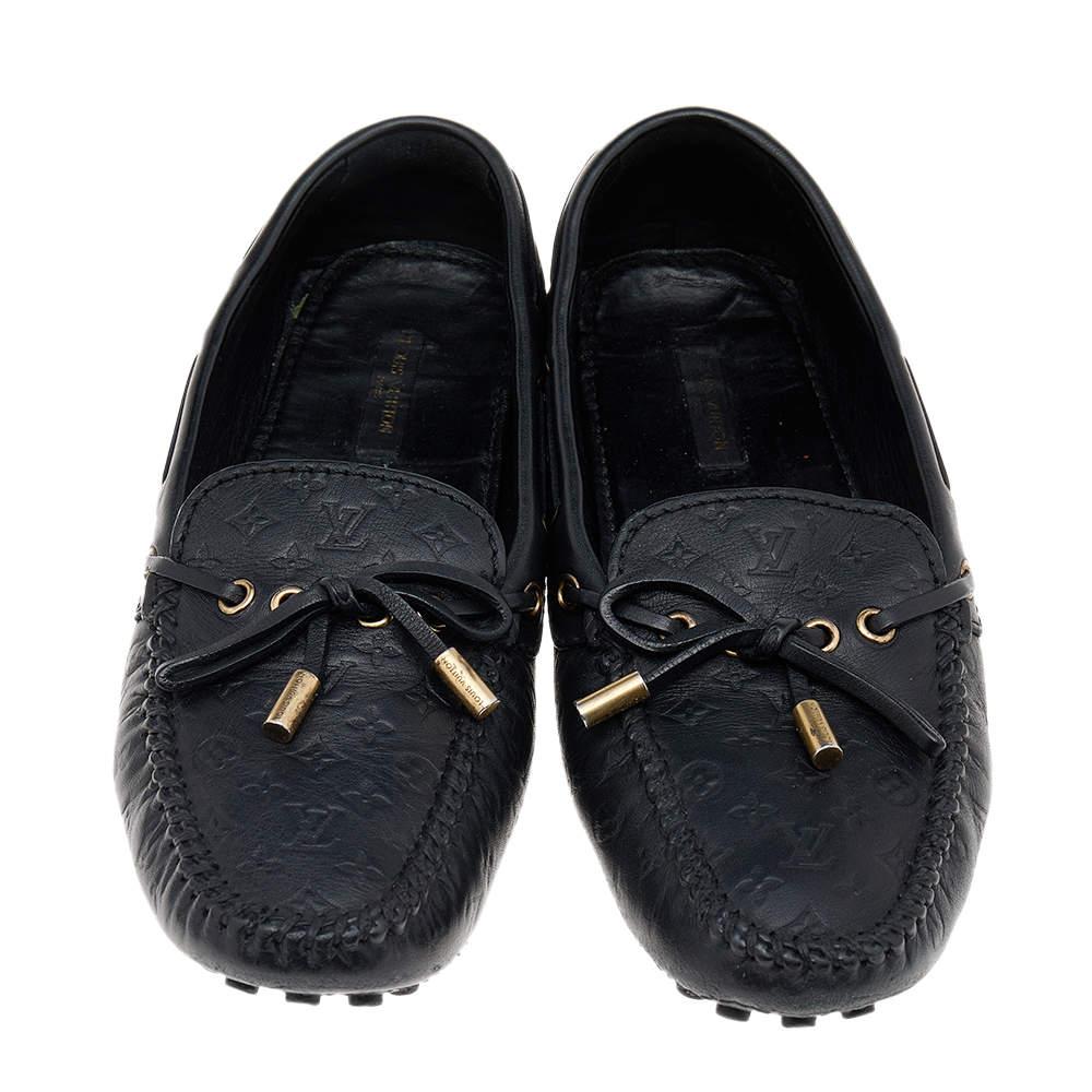 Louis Vuitton Black Monogram Empreinte Leather Gloria Loafers Size 38 For Sale 2