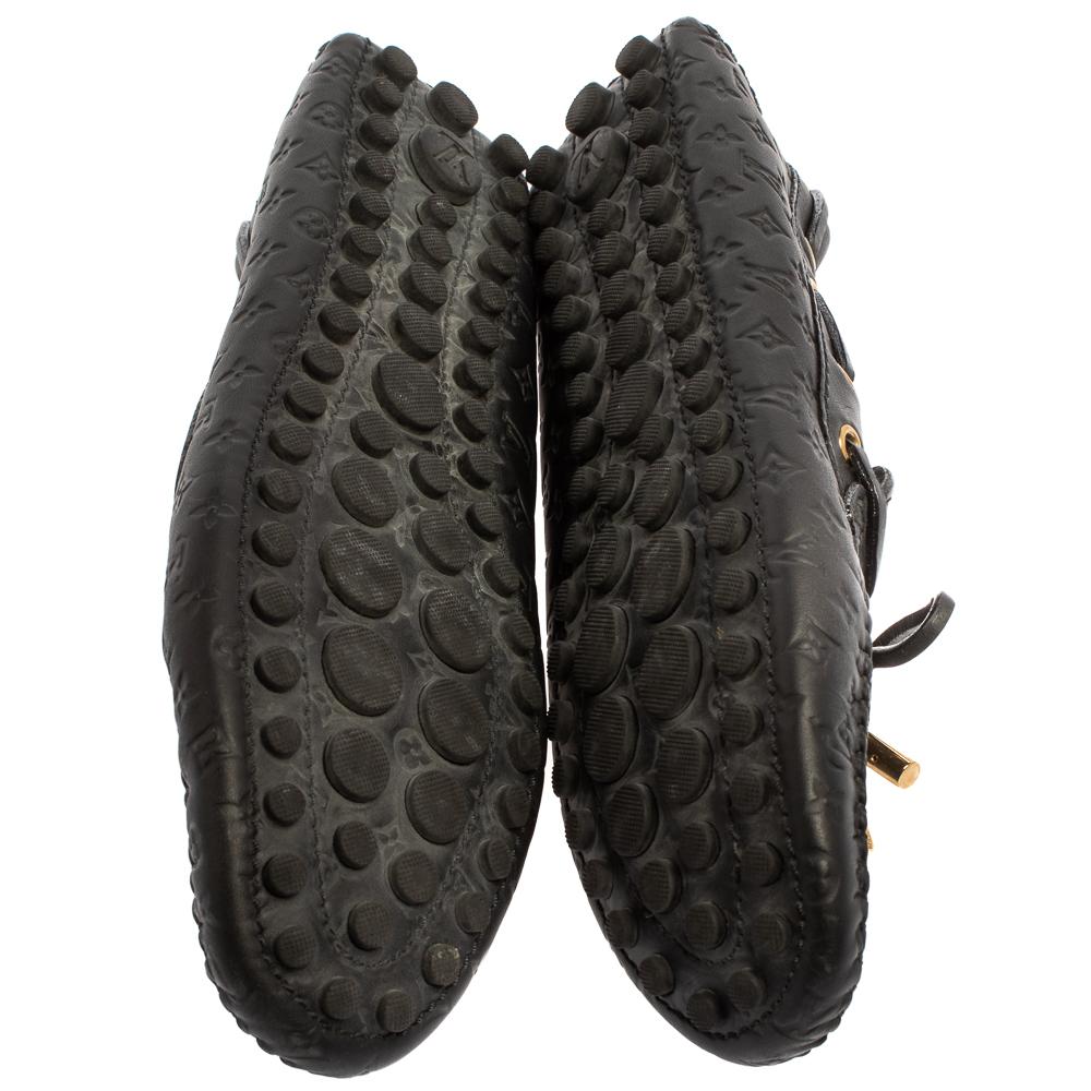 Women's Louis Vuitton Black Monogram Empreinte Leather Gloria Loafers Size 39