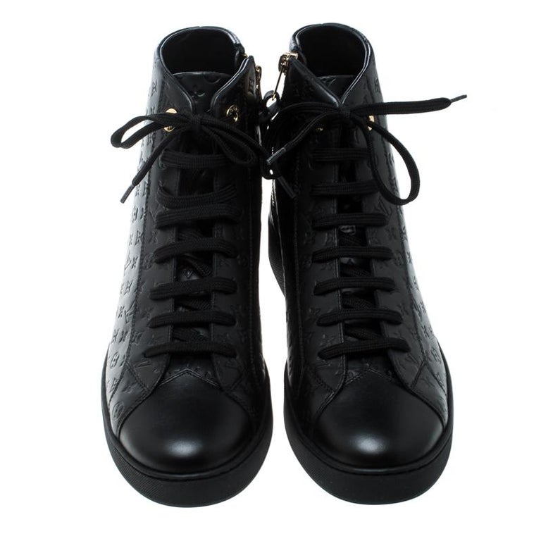 Louis Vuitton Black Monogram Empreinte Leather Punchy High Top Sneakers Size 38 For Sale at 1stdibs