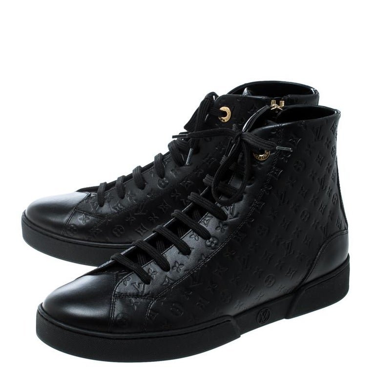 Louis Vuitton Black Monogram Empreinte Leather Punchy High Top Sneakers Size 38 For Sale at 1stdibs