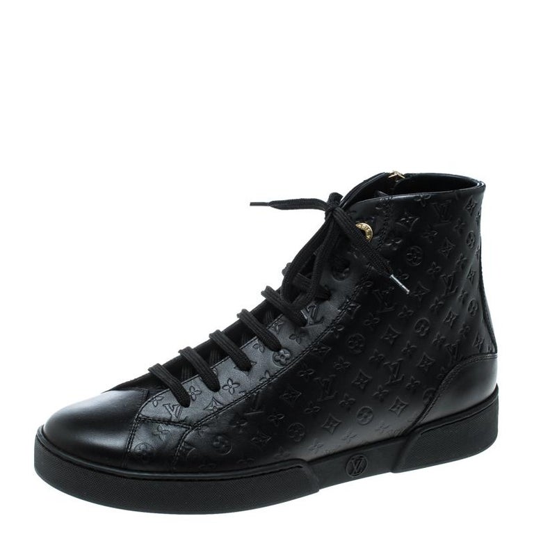 Louis Vuitton Black Monogram Empreinte Leather Punchy High Top Sneakers Size 38 For Sale at 1stdibs