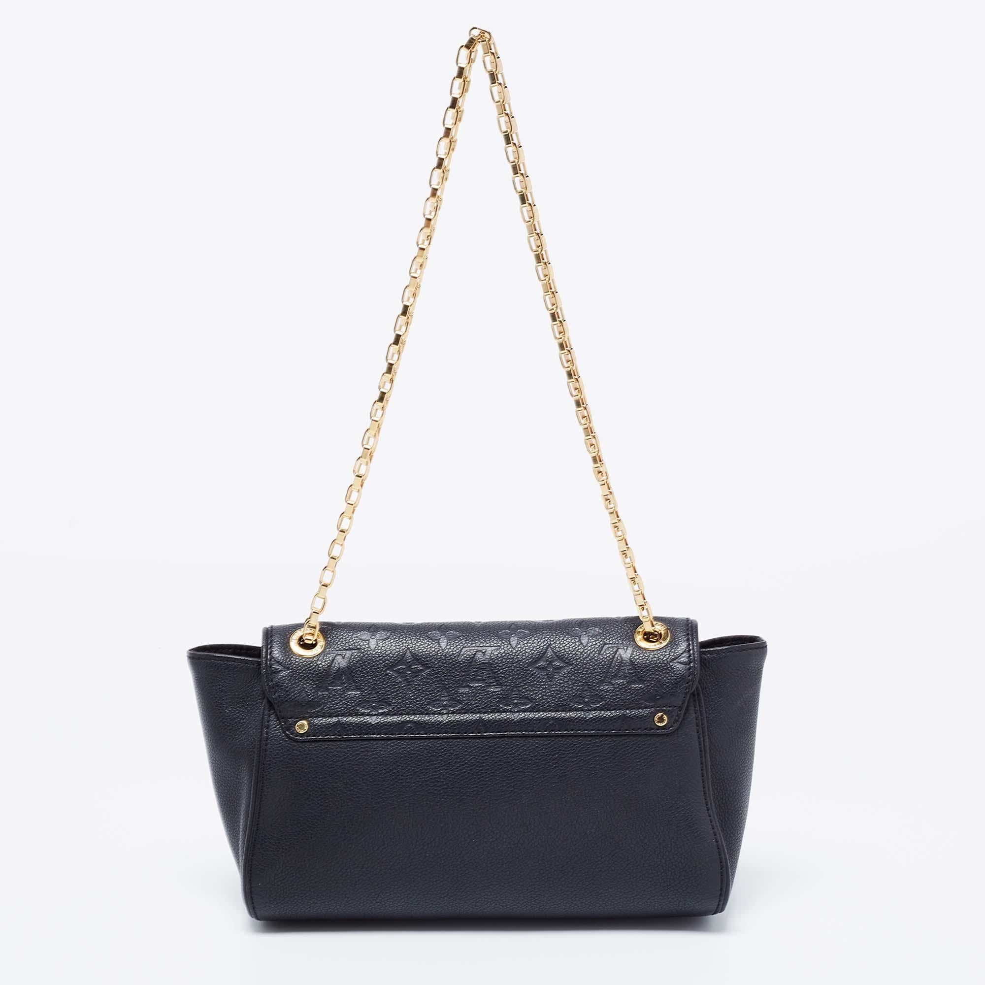 A perfect bag to instantly get recognized is this St Germain bag from Louis Vuitton. Crafted in black leather, the flap of this pretty bag is embossed with the LV Monogram and fitted with a gold-tone S-lock closure. The Alcantara-lined interior is