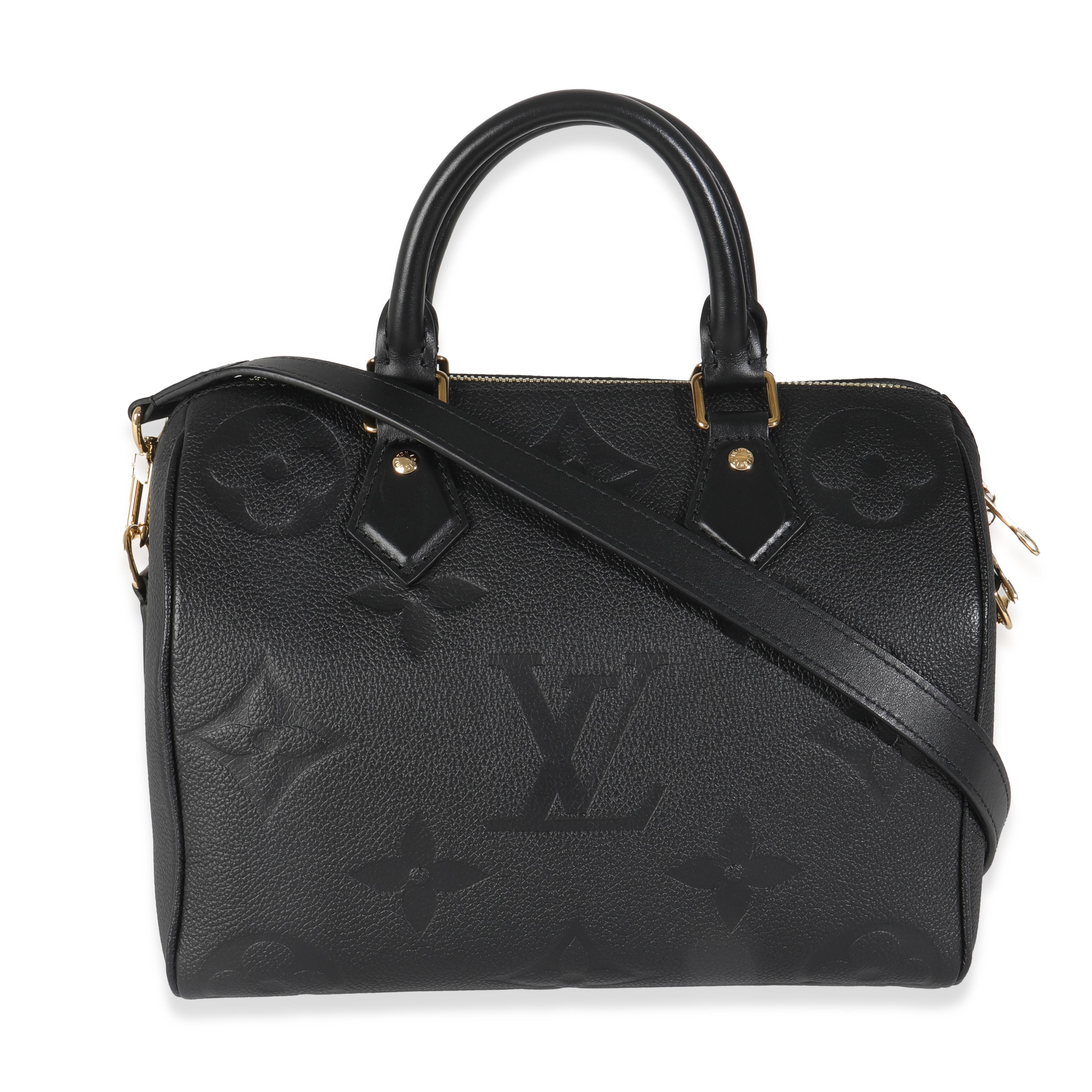 Listing Title: Louis Vuitton Black Monogram Empreinte Speedy Bandouliere 25
SKU: 145113
MSRP: 2710.00 USD
Condition: Pre-owned 
Condition Description: Originally called the 'Express' bag, Louis Vuitton's Speedy bag is a style that has been around