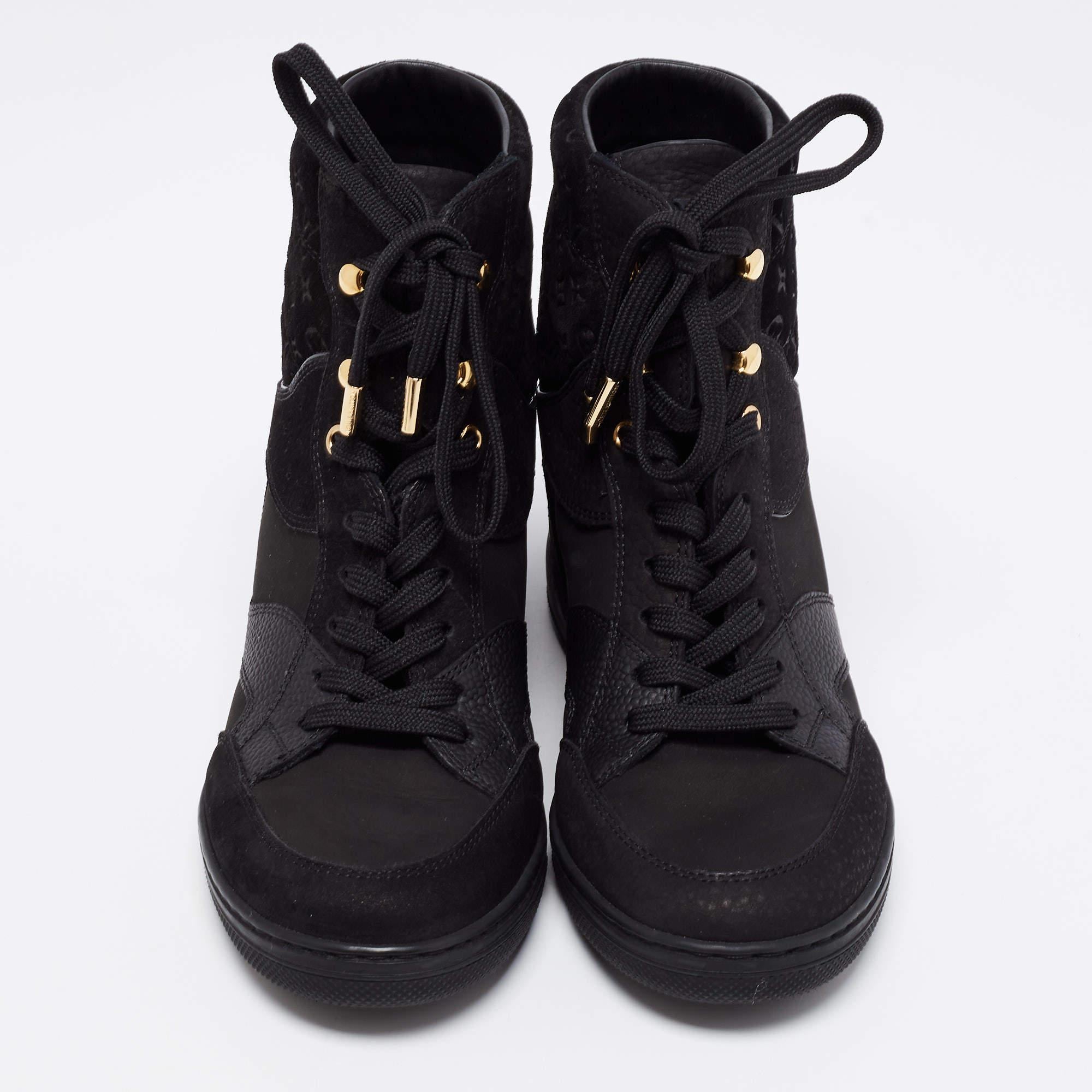 Sneakers are the best way to experience total comfort and luxury. These sneakers from Louis Vuitton are super sturdy and stylish. They are crafted from black Monogram Empreinte leather and suede into a high-top profile. They have gold-tone hardware.