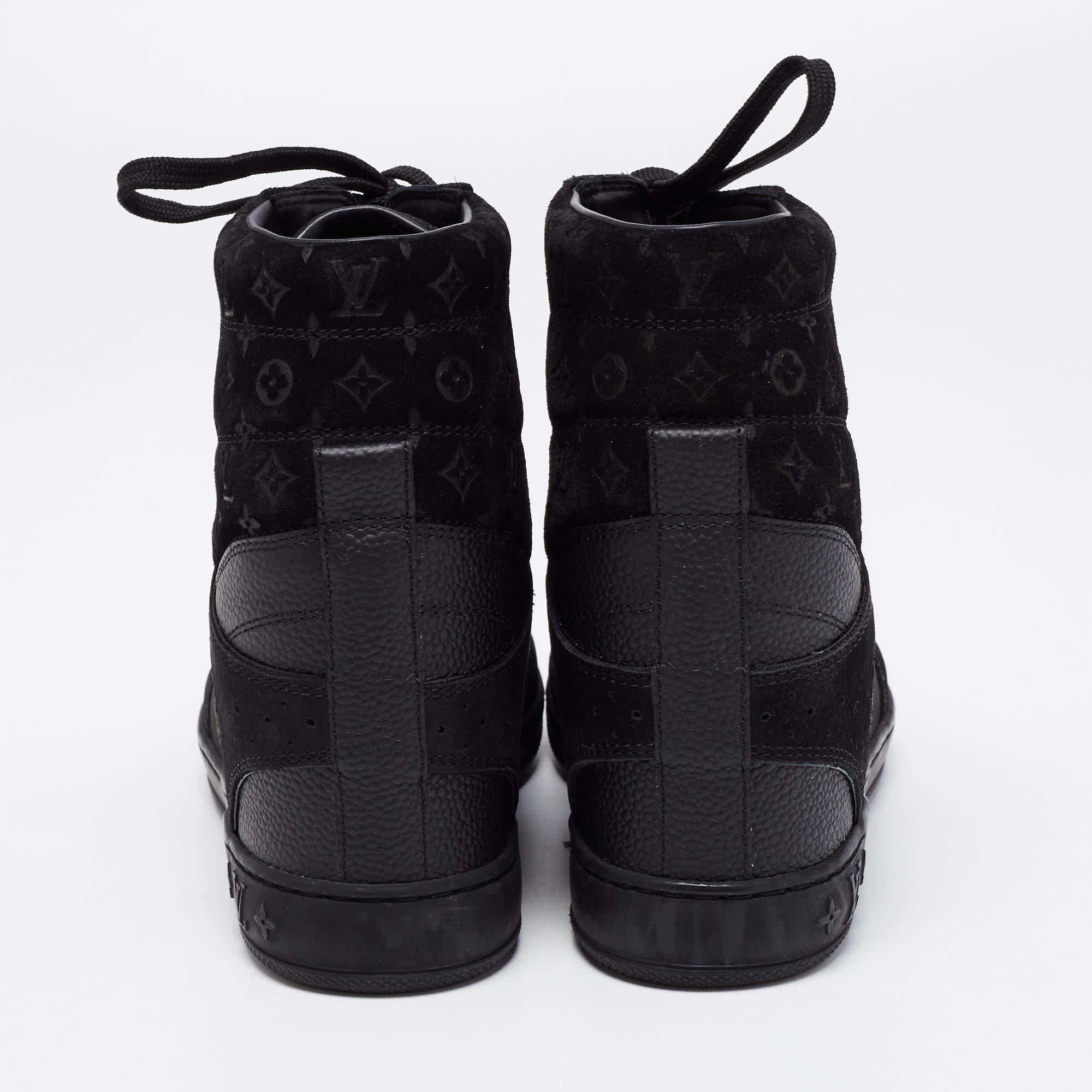 Louis Vuitton Black Monogram Empreinte Suede High Top Sneakers Size 36 In Good Condition In Dubai, Al Qouz 2