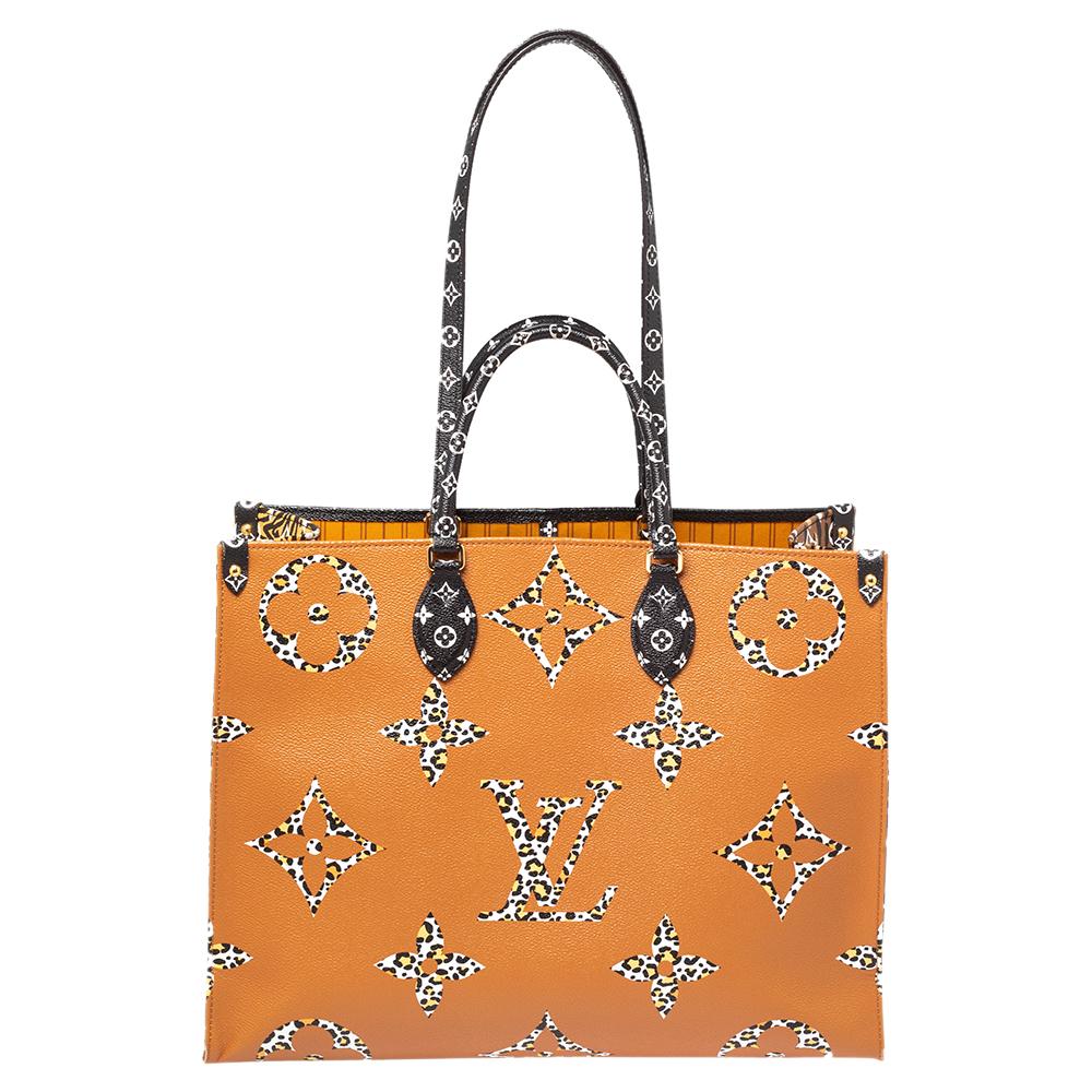 Louis Vuitton Black and Orange Jungle Giant Monogram OnTheGo Tote GM, 2019 (Very Good) , Brown/Orange/Beige Womens Handbag