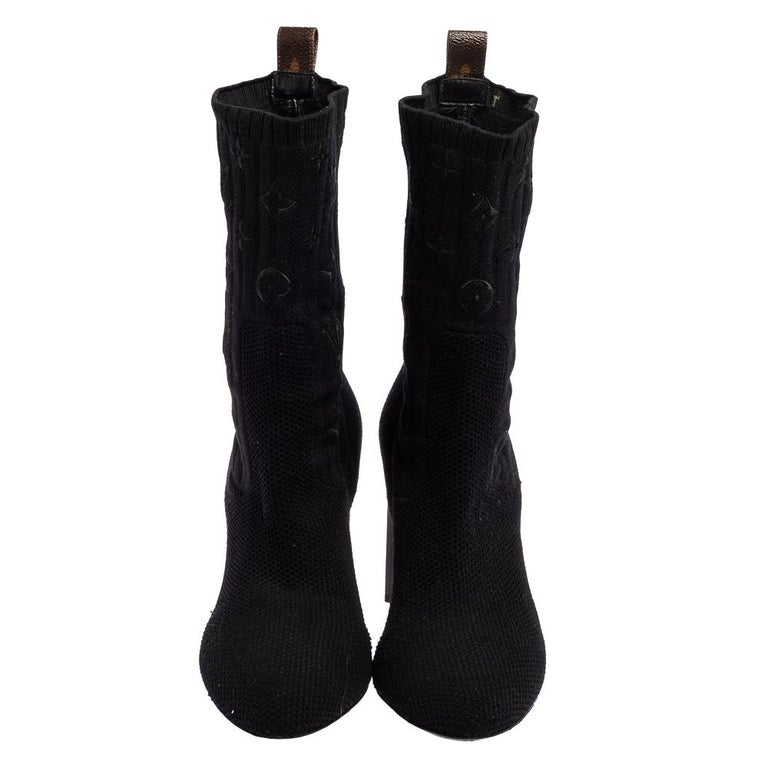 Louis Vuitton Black Monogram Knit Fabric Silhouette Ankle Boots