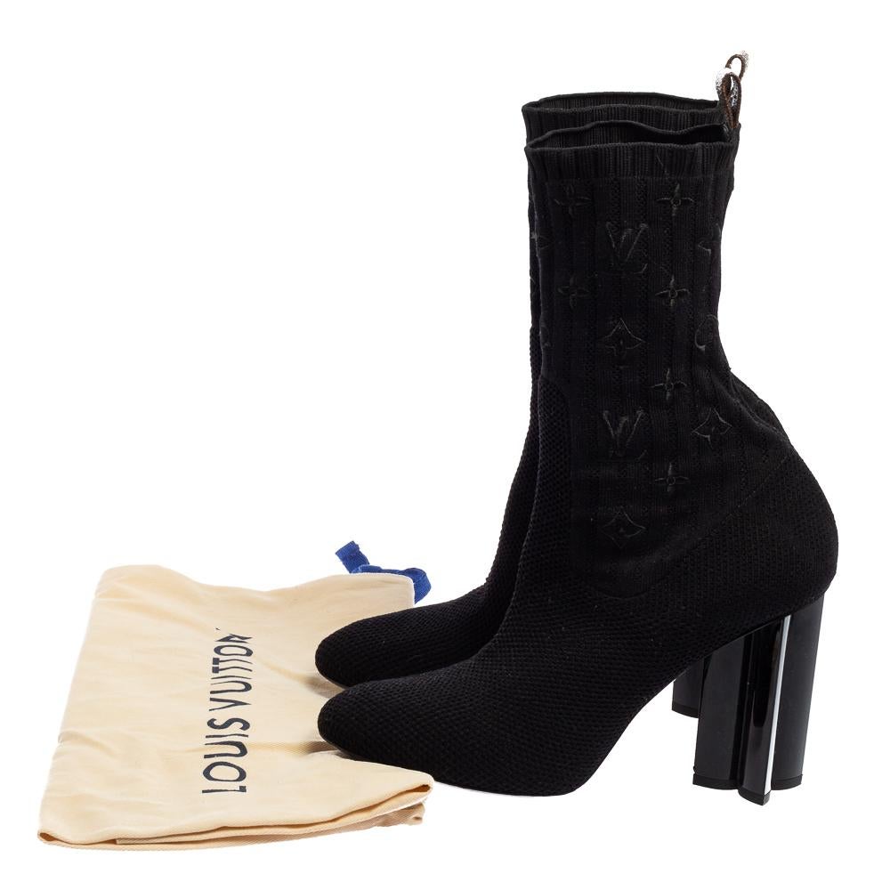 Louis Vuitton Black Monogram Knit Fabric Silhouette Ankle Boots Size 40 2