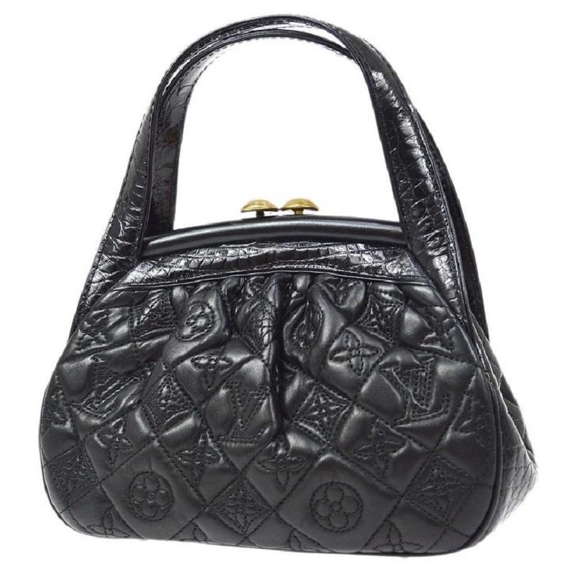 Nero LOUIS VUITTON Borsa mini a manico alto in pelle di alligatore monogram nera in vendita