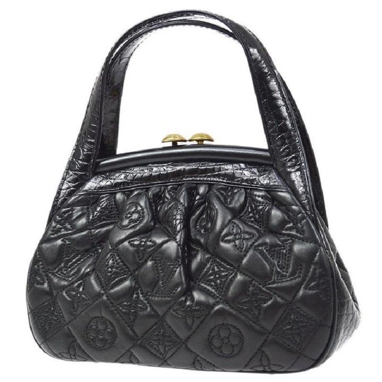 LOUIS VUITTON Black Monogram Leather Alligator Exotic Mini Top Handle Bag  For Sale at 1stDibs