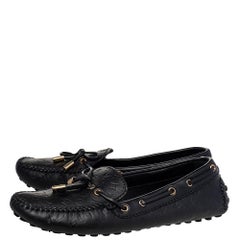 Louis Vuitton Black Monogram Leather Bow Loafers Size 39