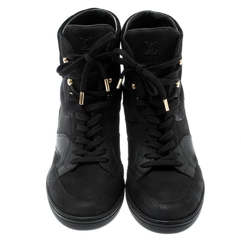Louis Vuitton Black Monogram Leather Cliff Top Lace Up Sneakers Size 39.5 For Sale at 1stdibs