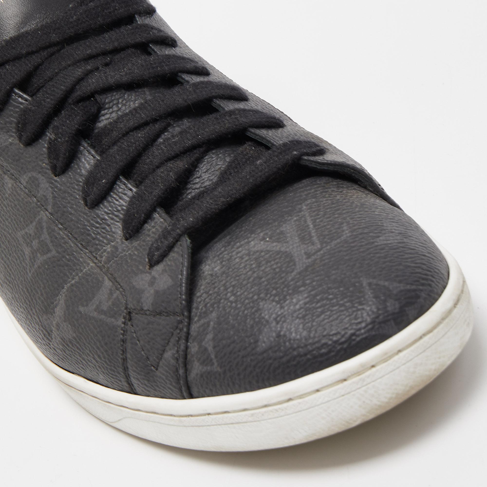 Women's or Men's Louis Vuitton Black Monogram Leather Eclipse Frontrow Low Top Sneakers Size 43.5
