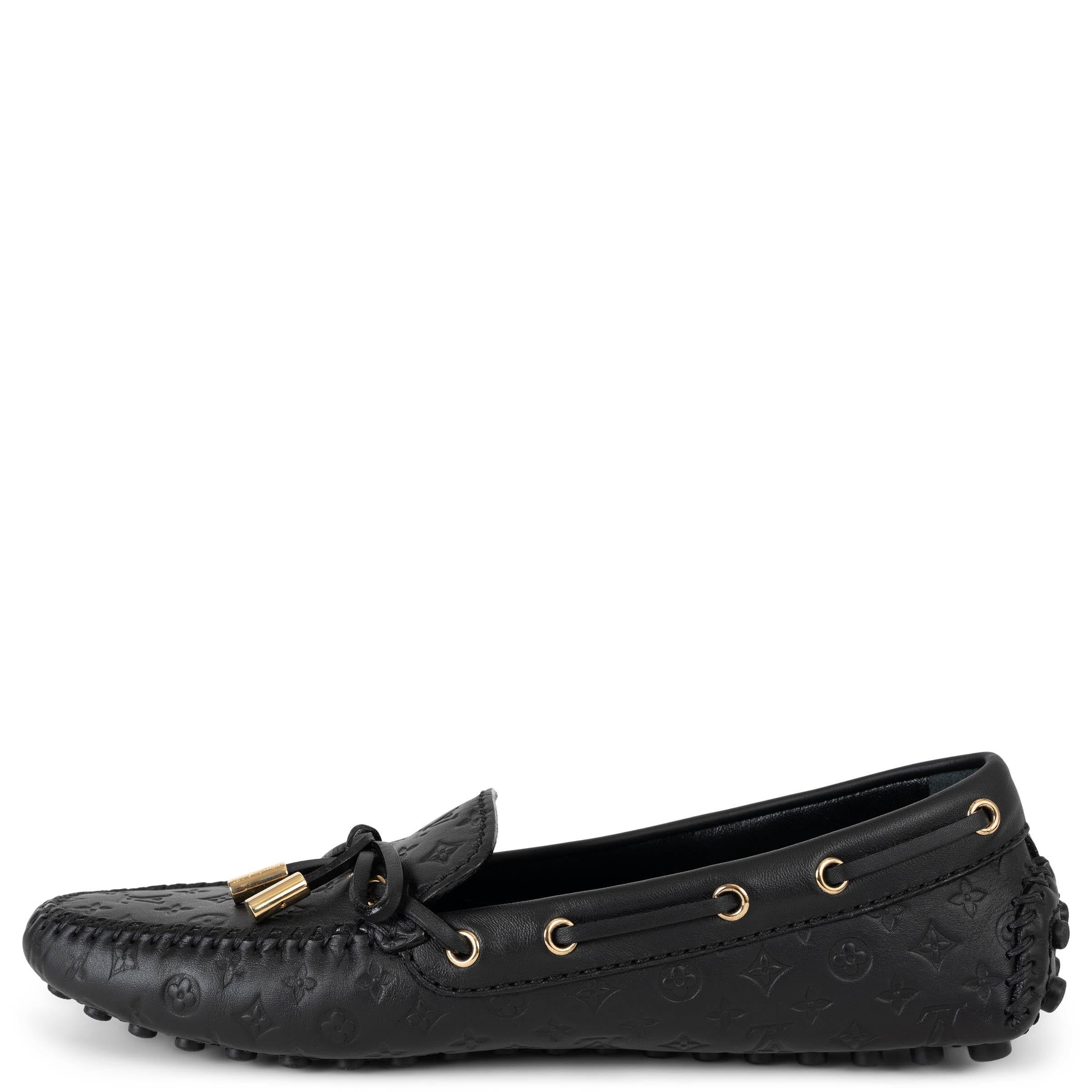 LOUIS VUITTON negro Monograma Cuero GLORIA Mocasines Zapatos 37 Negro en venta