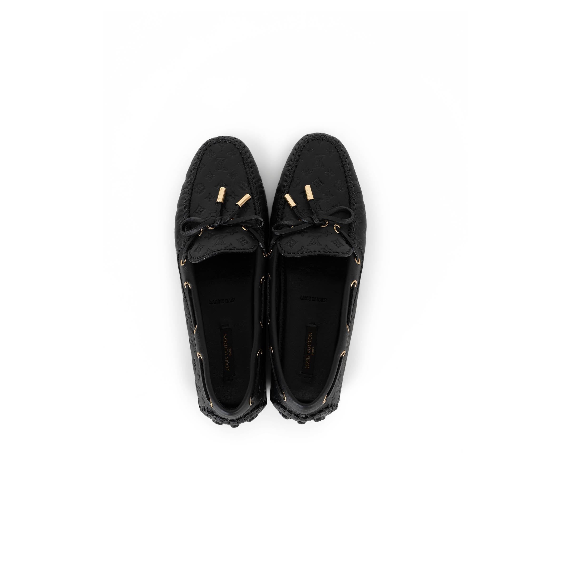 De las mujeres LOUIS VUITTON negro Monograma Cuero GLORIA Mocasines Zapatos 37 en venta