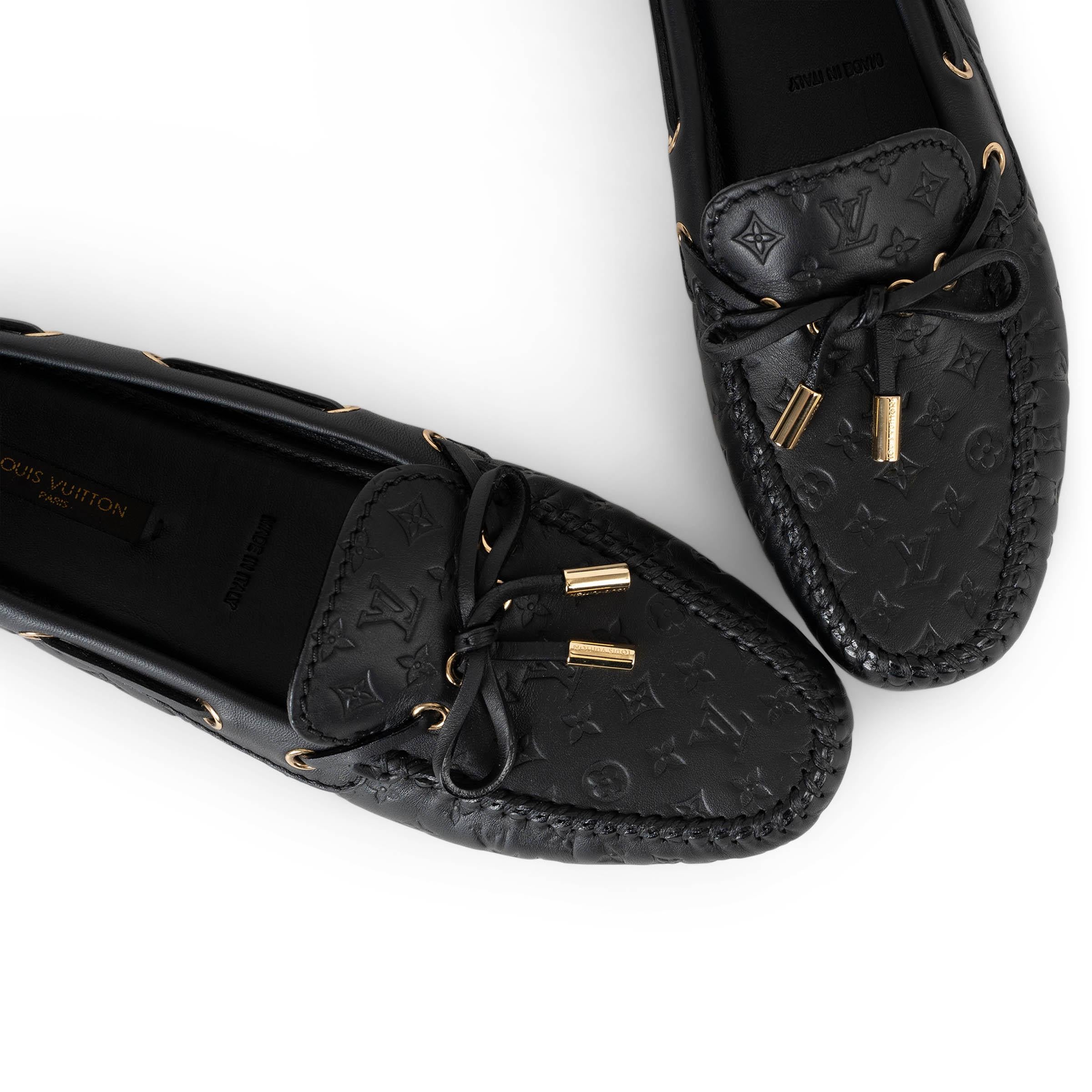 LOUIS VUITTON negro Monograma Cuero GLORIA Mocasines Zapatos 37 en venta 2