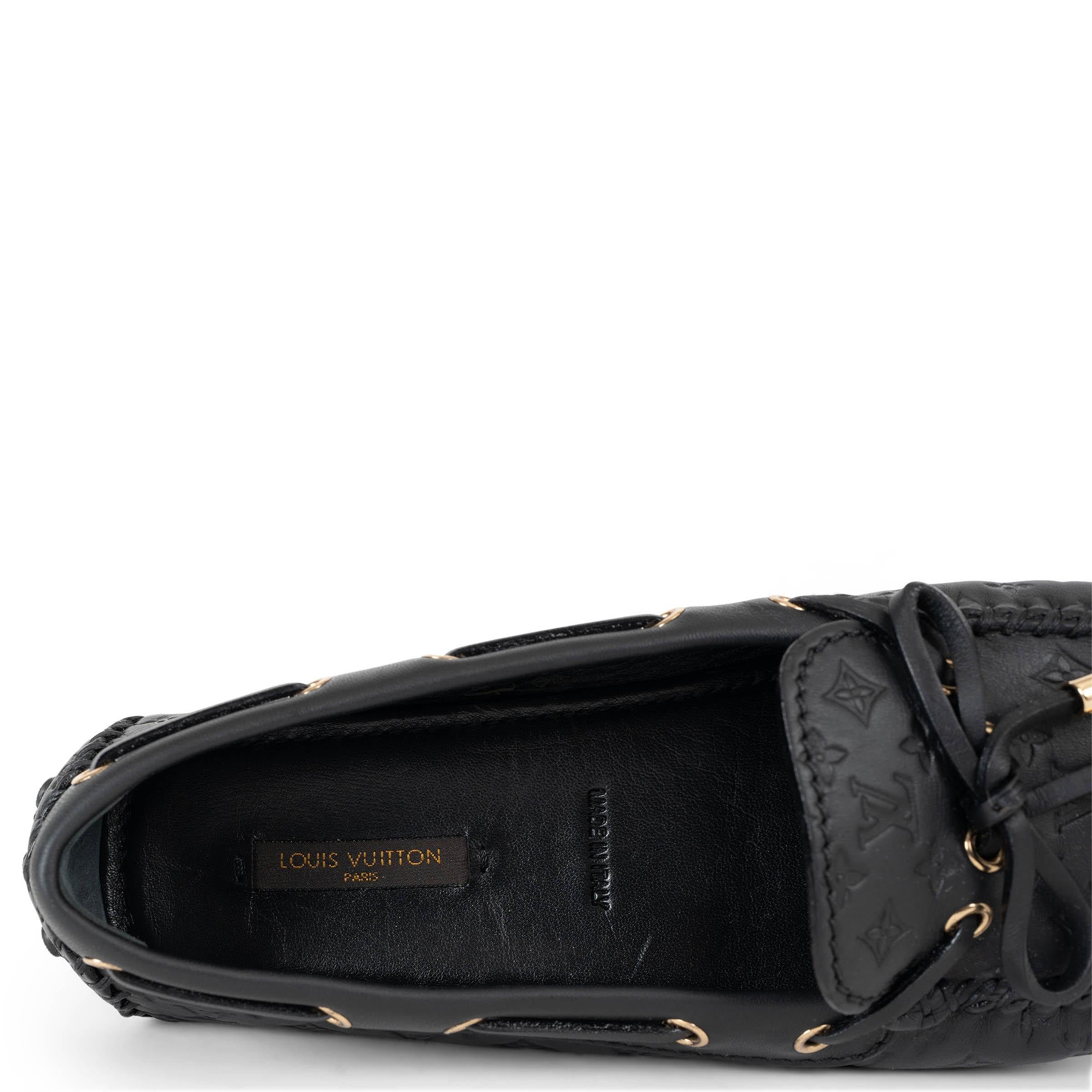 LOUIS VUITTON negro Monograma Cuero GLORIA Mocasines Zapatos 37 en venta 3