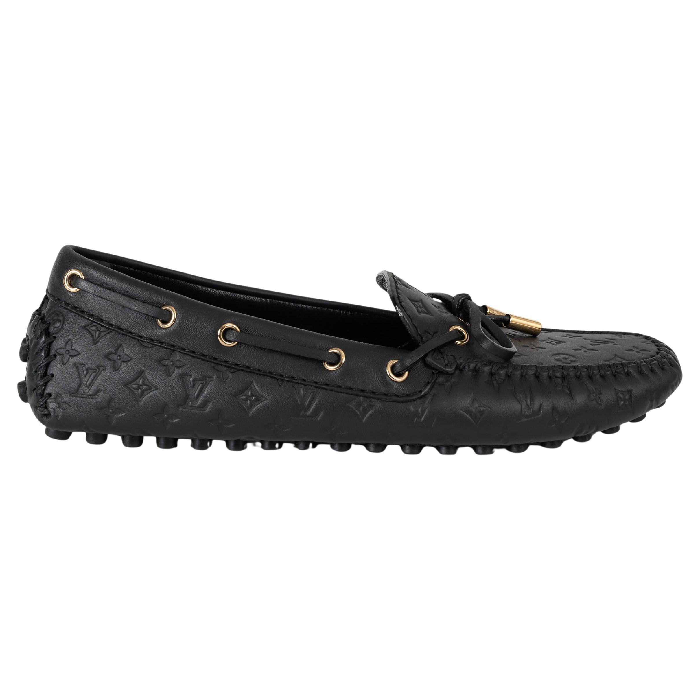 LOUIS VUITTON Schwarze Monogramm Leder GLORIA Loafers Schuhe 37