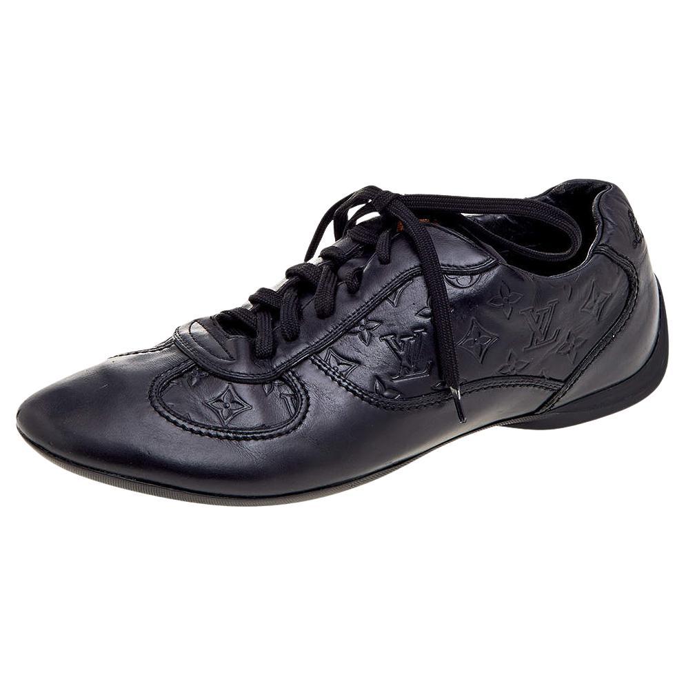 Louis Vuitton Black Monogram Leather Low Top Sneakers Size 41 For Sale