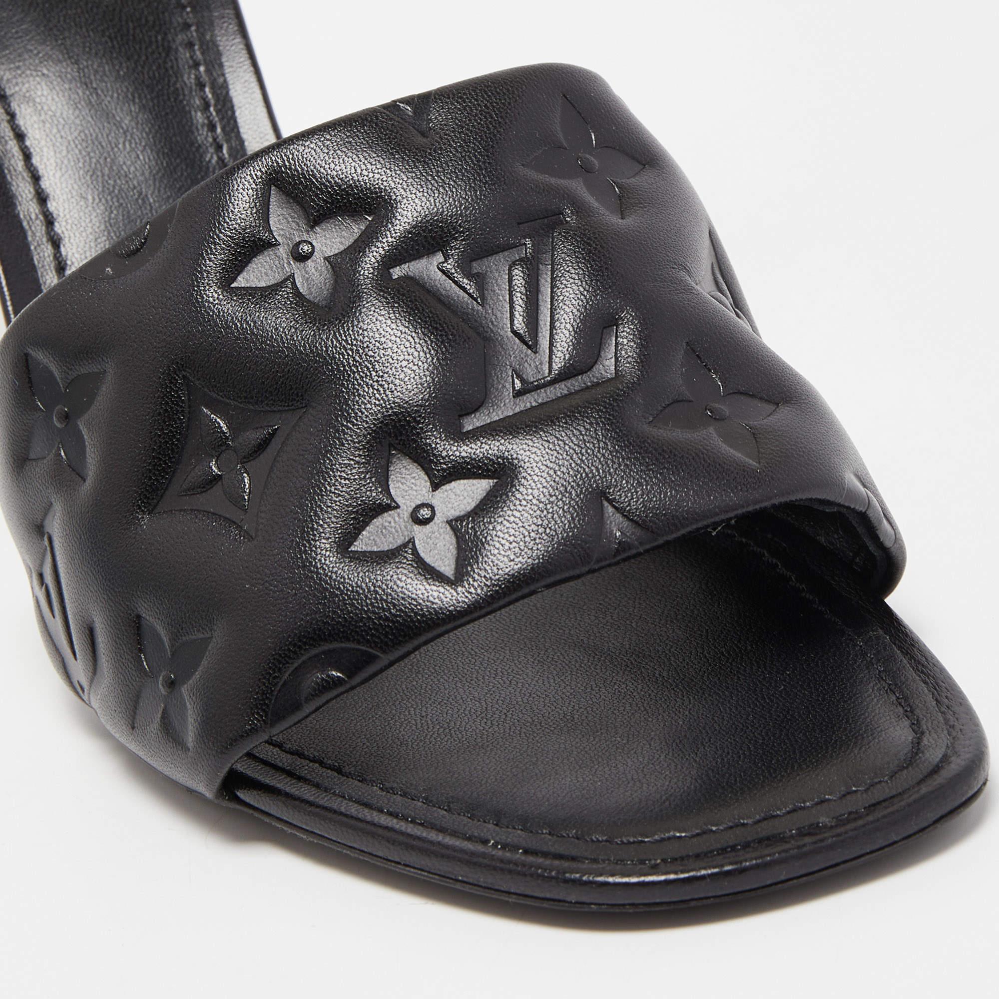Louis Vuitton Black Monogram Leather Revival Slide Sandals Size 42 2