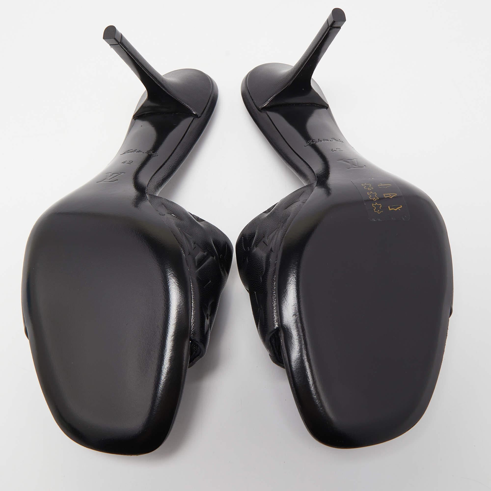 Louis Vuitton Black Monogram Leather Revival Slide Sandals Size 42 4