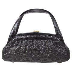LOUIS VUITTON Schwarz Monogramm Logo Alligator Exotic Gold Top Handle Pochette Tasche