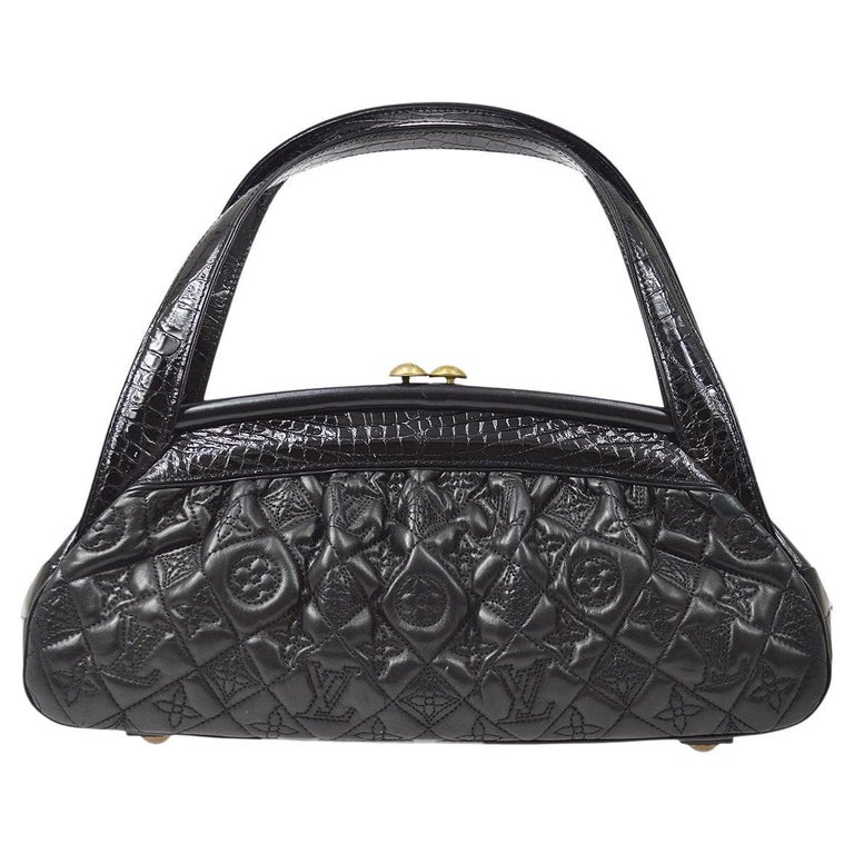LOUIS VUITTON Black Monogram Logo Alligator Exotic Gold Top Handle Pochette  Bag For Sale at 1stDibs