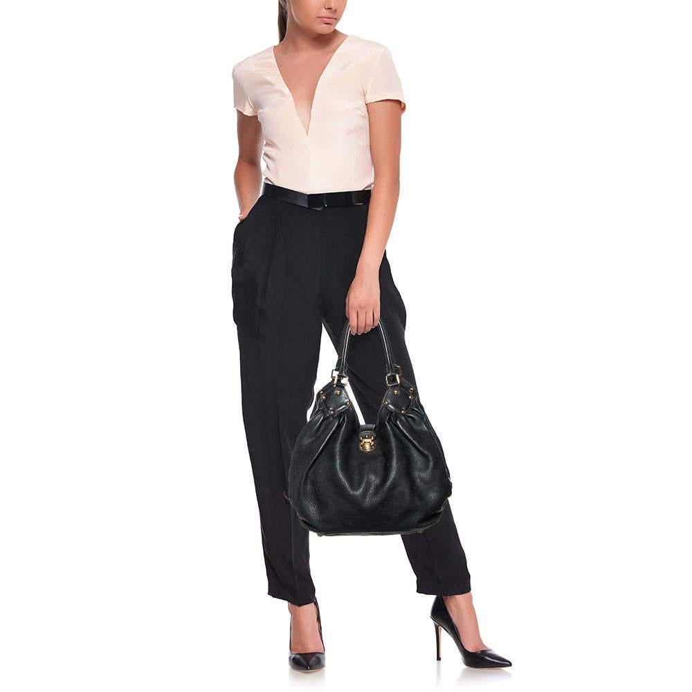 Louis Vuitton Black Monogram Mahina Leather L Bag In Fair Condition For Sale In Dubai, Al Qouz 2