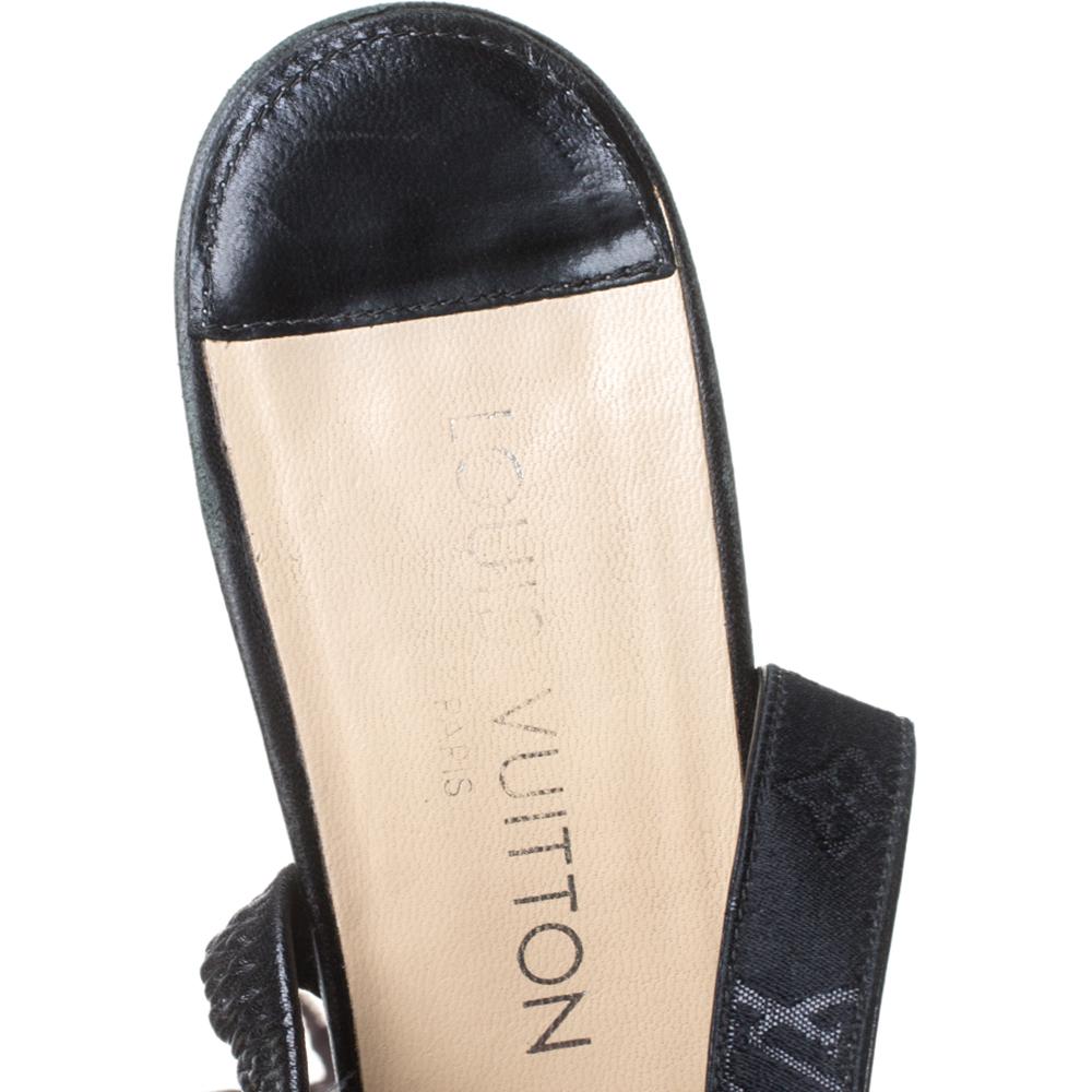 Louis Vuitton Black Monogram Mini Lin Satin Studded Ankle Wrap Sandals Size 38 1