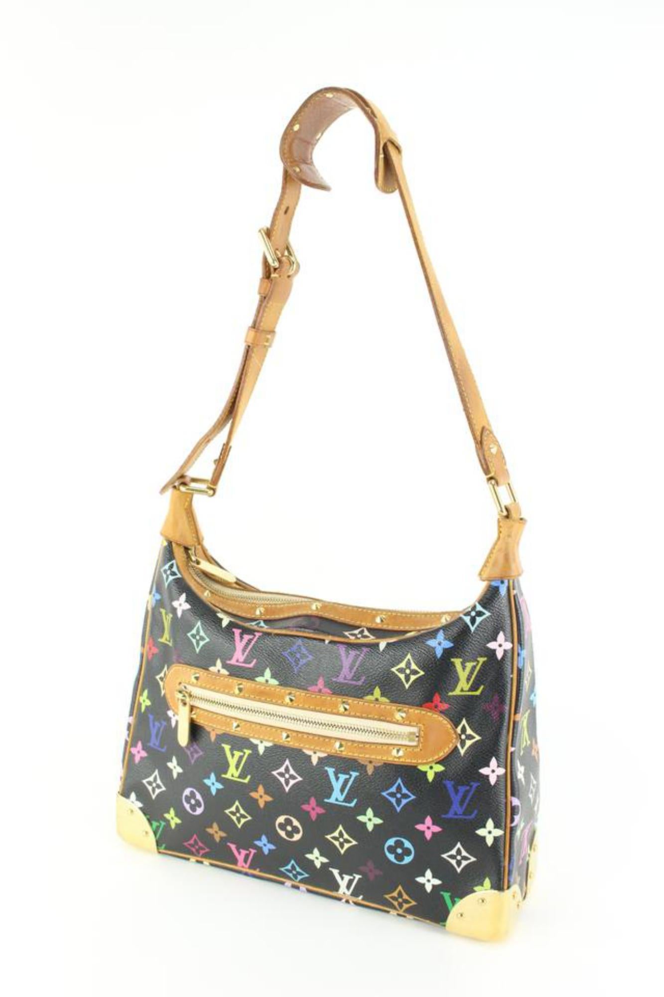 Louis Vuitton Black Monogram Multicolor Boulogne Hobo Bag 90lk525s In Good Condition In Dix hills, NY