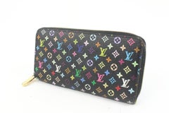 Louis Vuitton Black Monogram Multicolor Litchi Long Zippy Wallet Zip Around 20lz