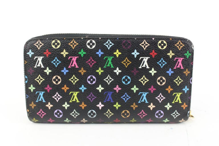 Louis Vuitton Black Monogram Multicolor Litchi Long Zippy Wallet Zip Around 20lz For Sale 2