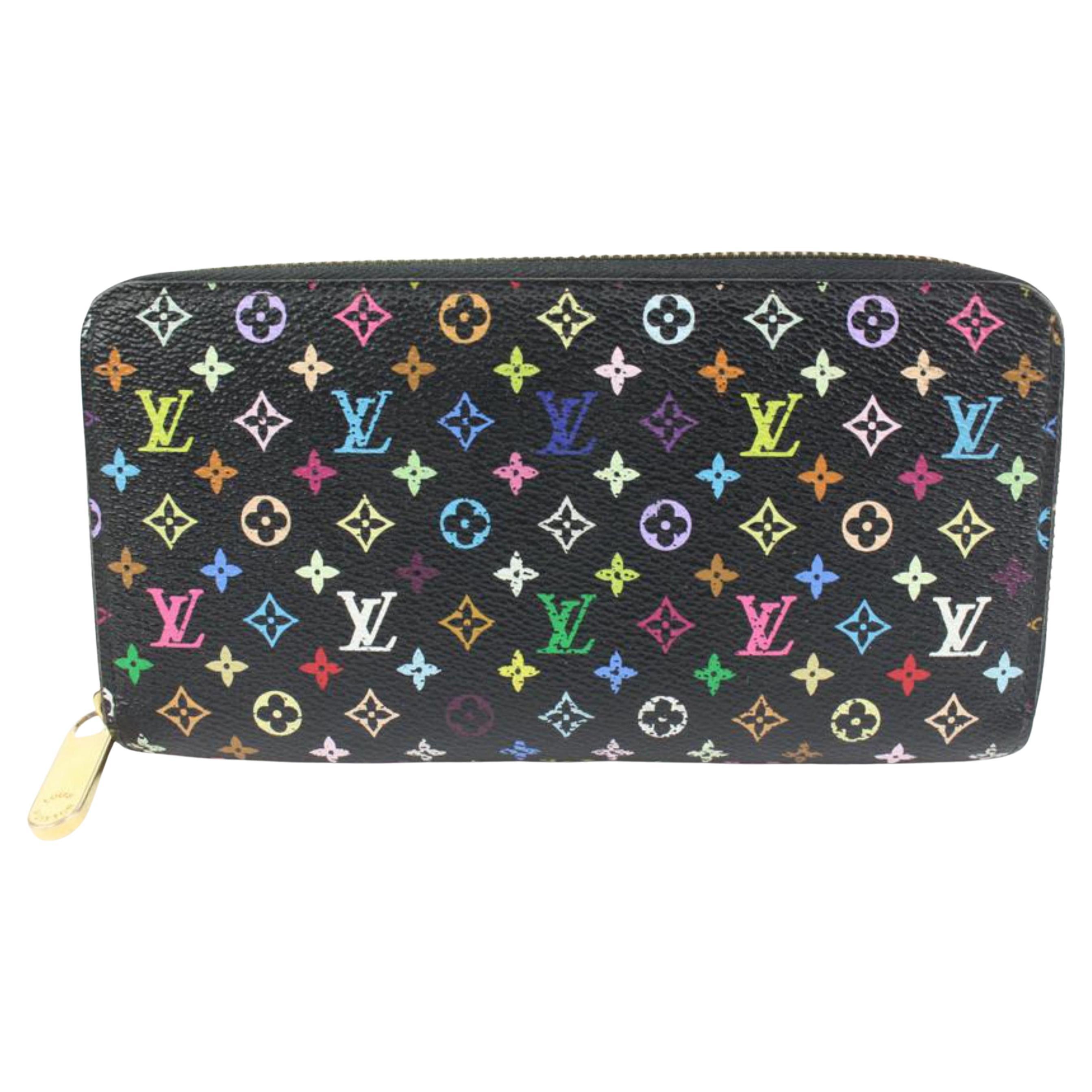Louis Vuitton Black Monogram Multicolor Litchi Long Zippy Wallet Zip Around 20lz For Sale