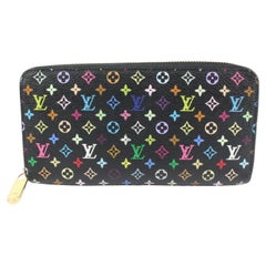 Louis Vuitton Black Monogram Multicolor Litchi Long Zippy Wallet Zip Around 20lz