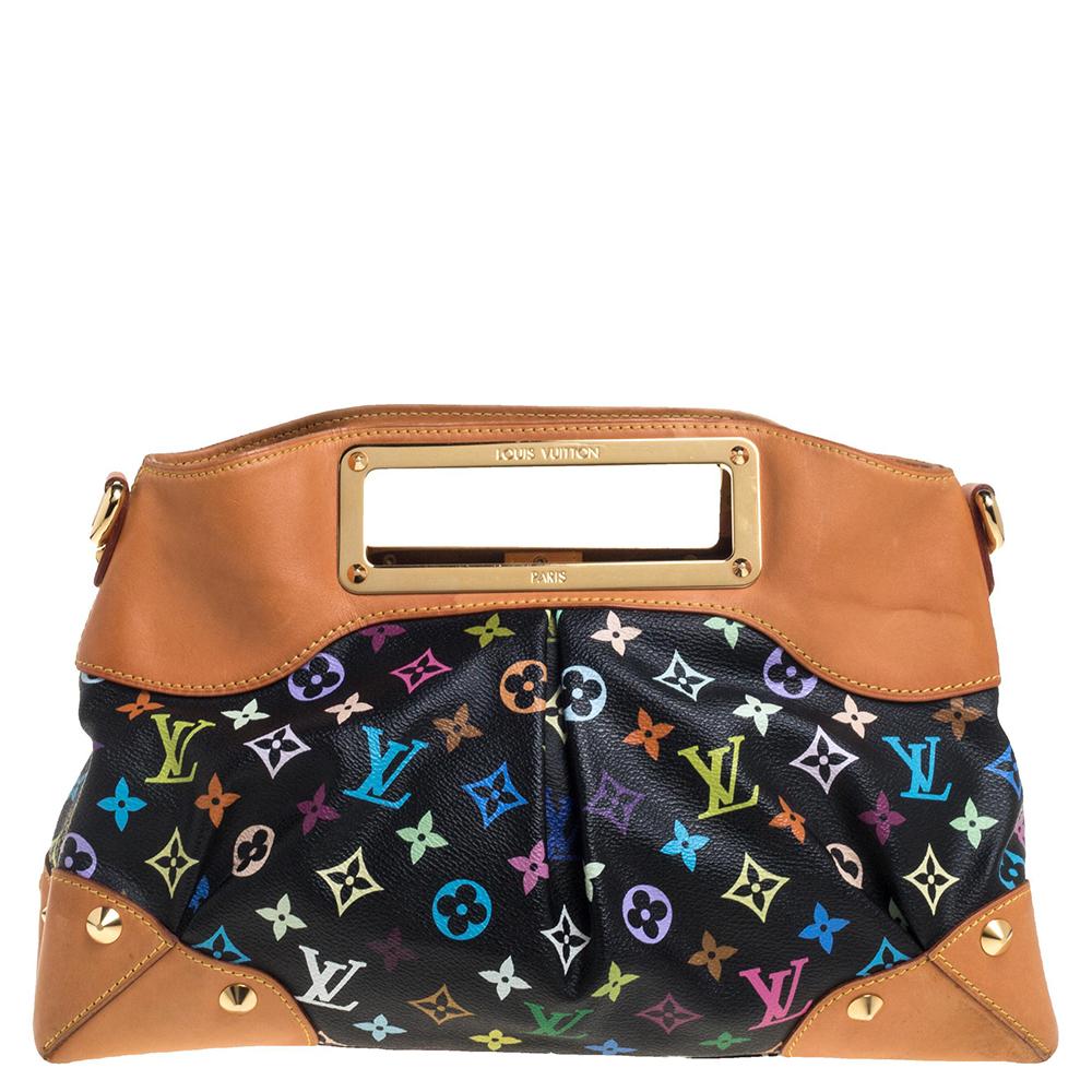 It is every woman's dream to own a Louis Vuitton handbag as appealing as this one. Crafted from their signature multicolored monogram coated canvas and tan leather, this bag features a detachable chain handle and frame handles engraved with the