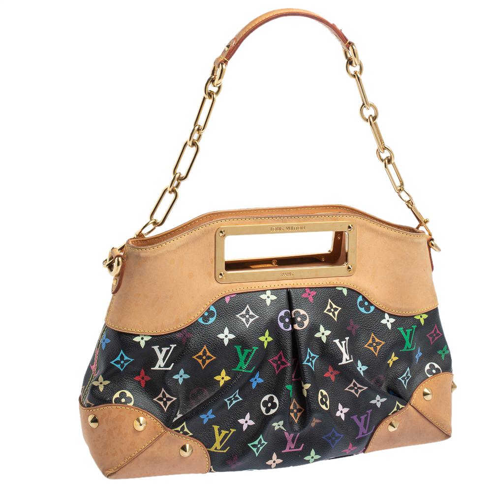 Beige Louis Vuitton Black Monogram Multicolore Canvas Judy MM Bag