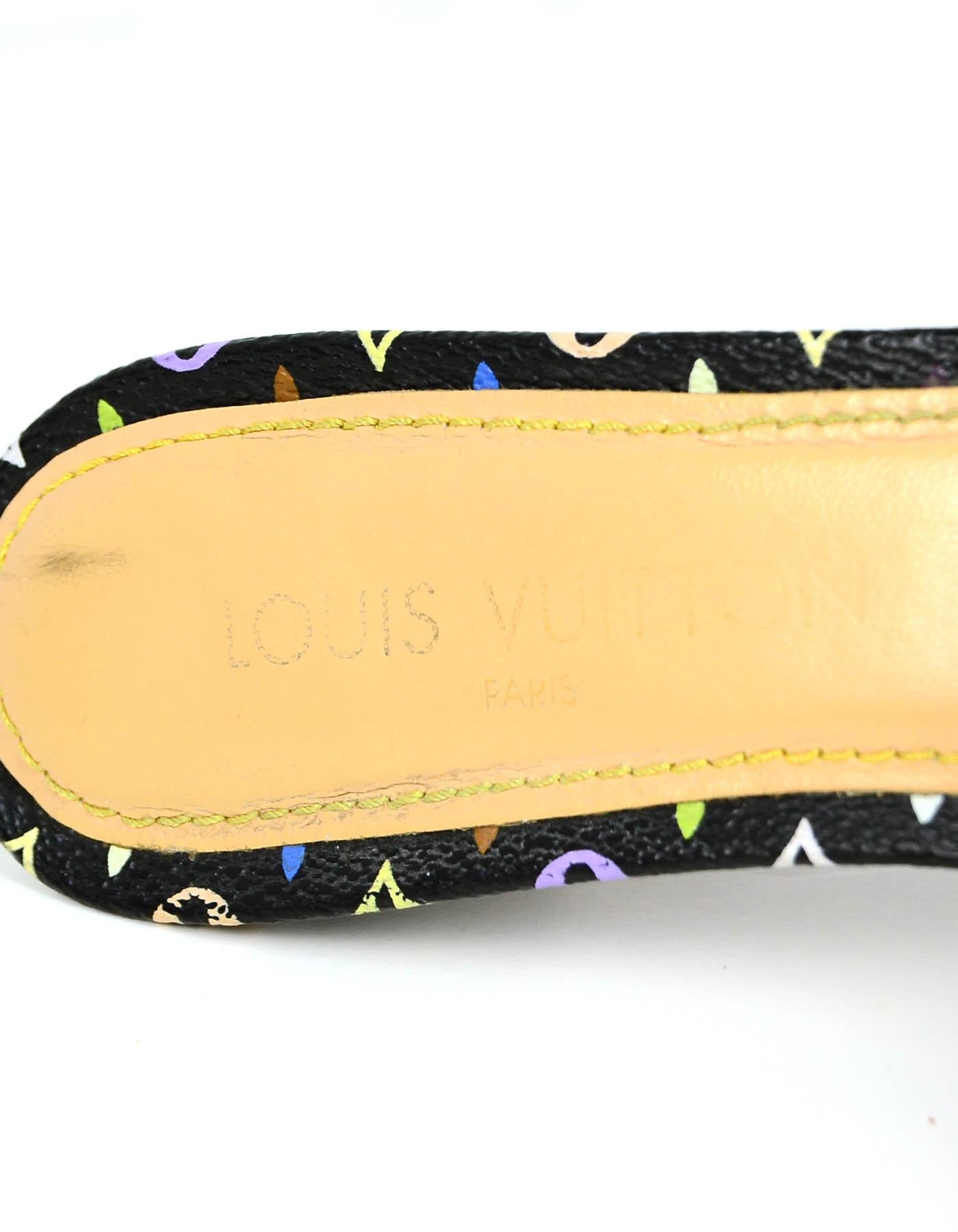 Louis Vuitton Black Monogram Multicolore Open-Toe Mules sz 37.5 4