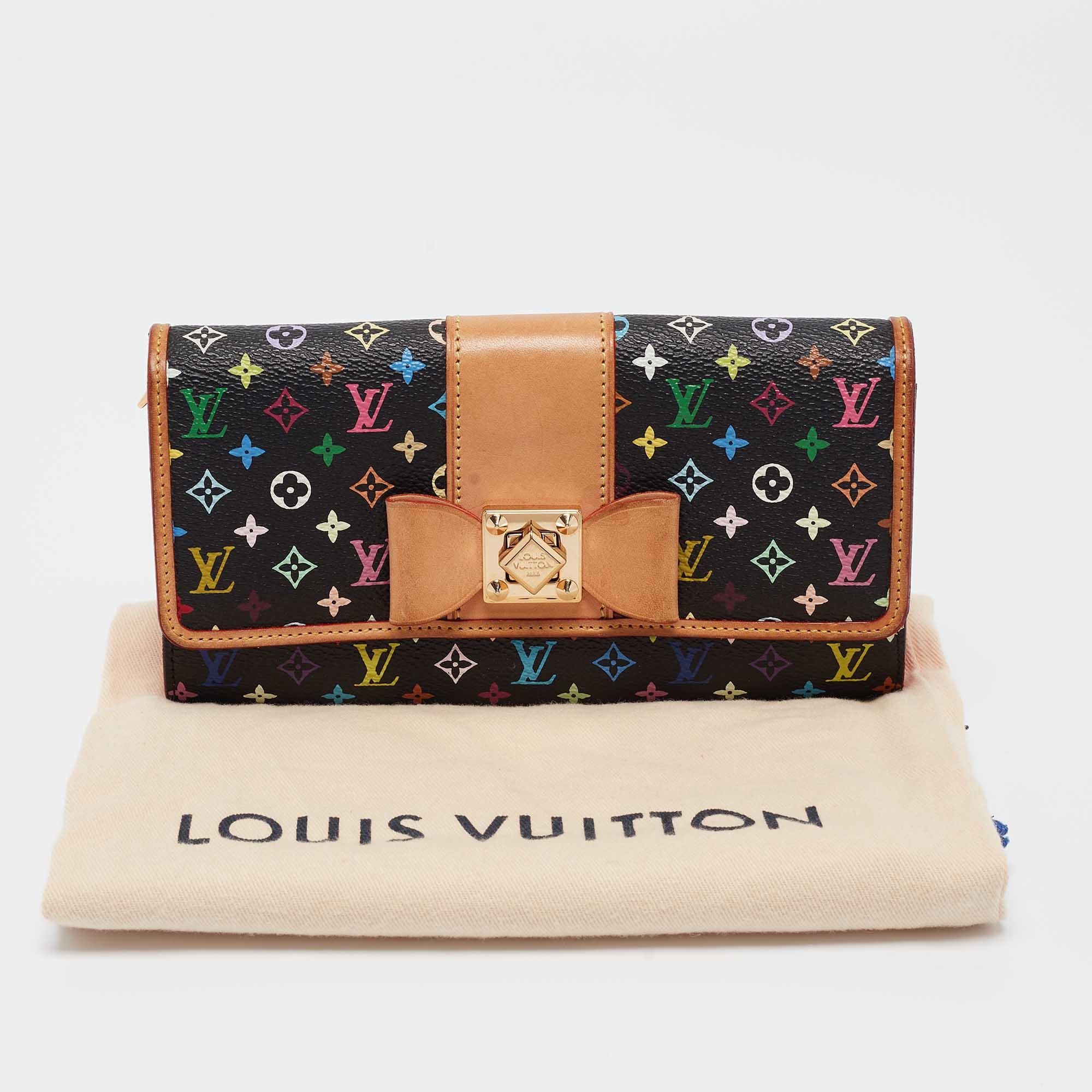 Louis Vuitton Black Monogram Multicolore Sarah Noeud Wallet For Sale 6