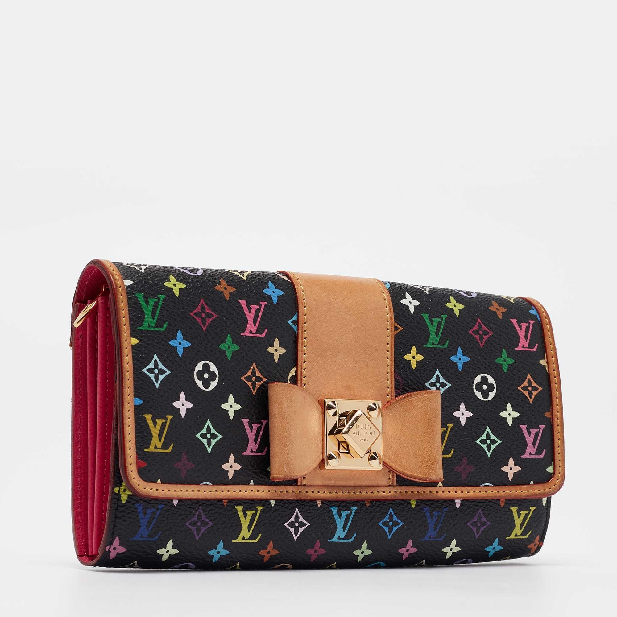Louis Vuitton Schwarze Monogrammierte mehrfarbige Sarah Noeud Brieftasche mit Monogramm im Angebot 8