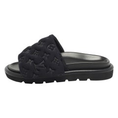 Louis Vuitton Black Monogram Nylon Velcro Flats Slides Size 38