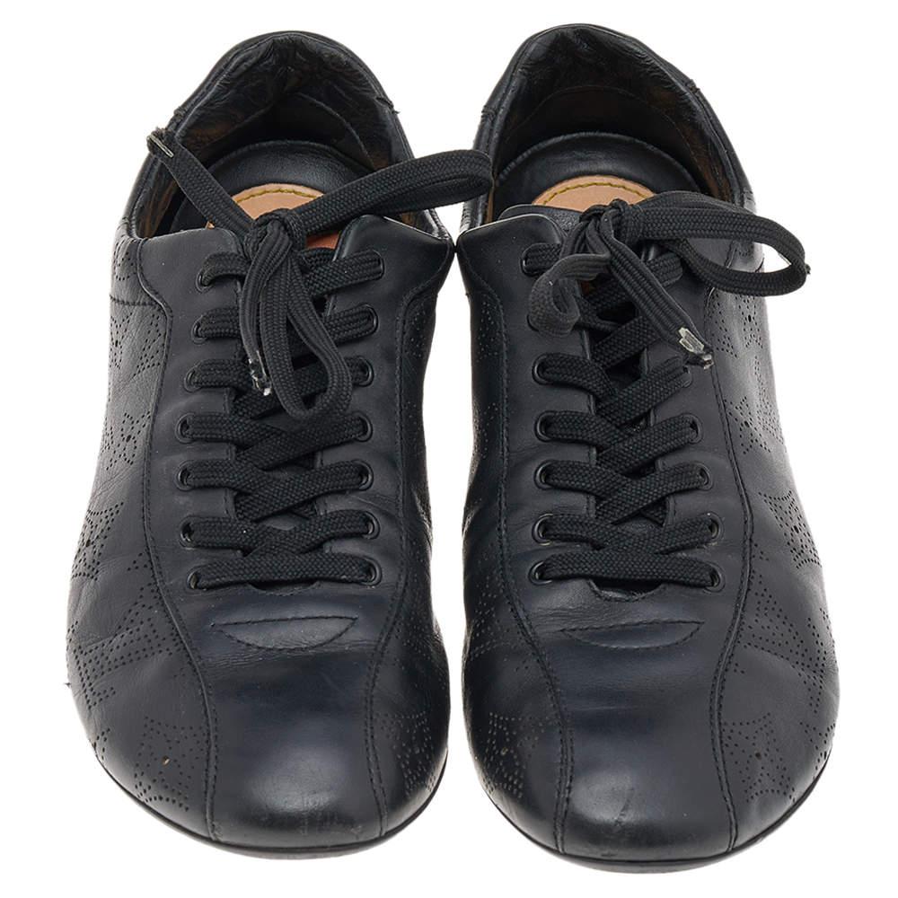 Louis Vuitton Black Monogram Perforated Leather Low Top Sneakers Size 38.5 For Sale 2
