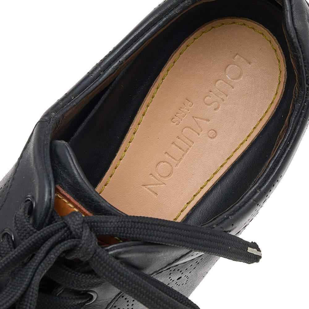 Louis Vuitton Black Monogram Perforated Leather Low Top Sneakers Size 38.5 For Sale 3