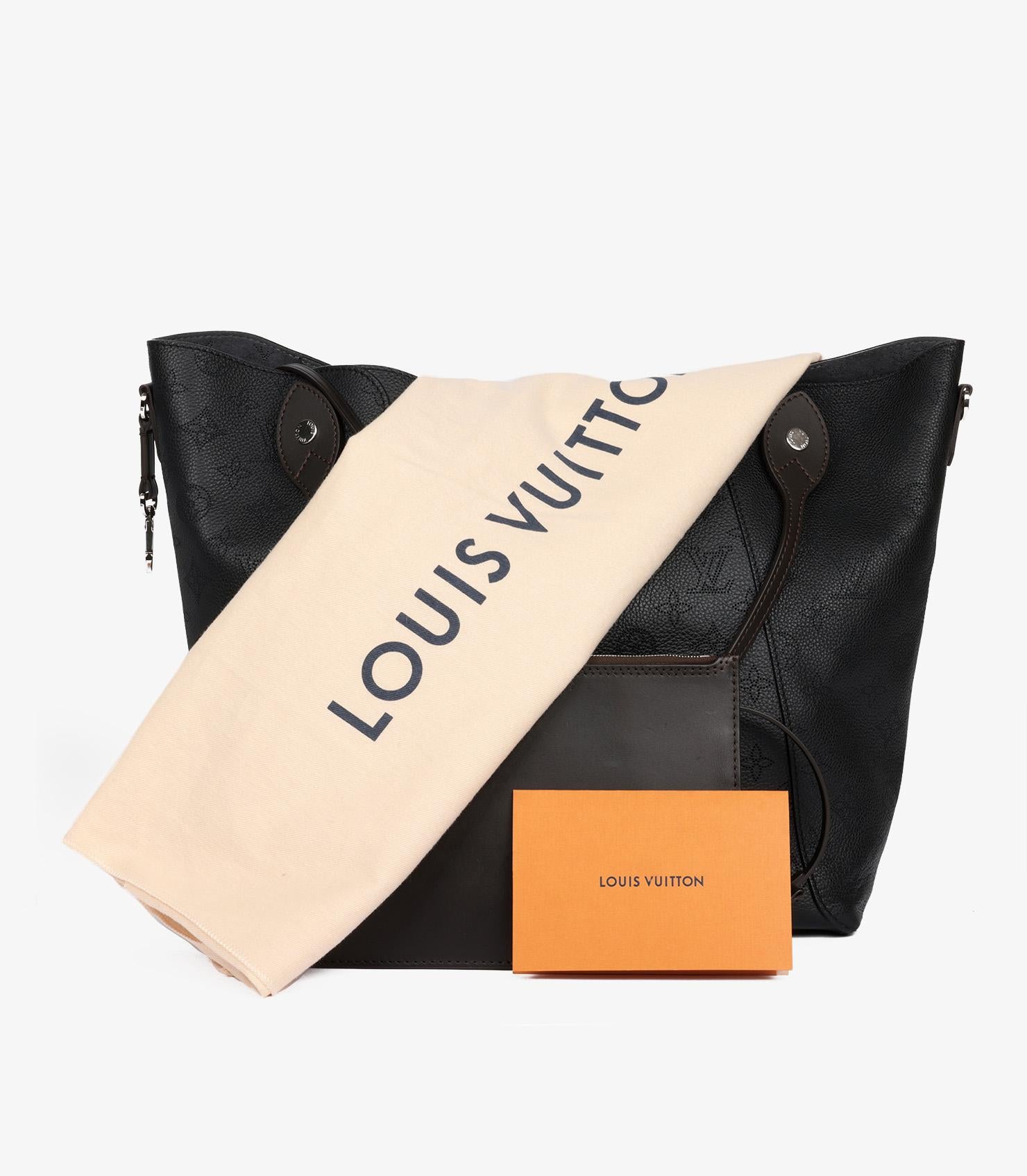 Louis Vuitton Black Monogram Perforated Mahina Leather & Brown Calfskin Hina MM For Sale 6