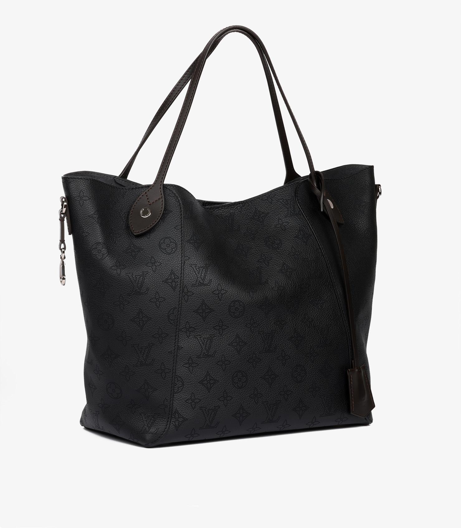 Louis Vuitton Black Monogram Perforated Mahina Leather & Brown Calfskin Hina MM In Excellent Condition In Bishop's Stortford, Hertfordshire