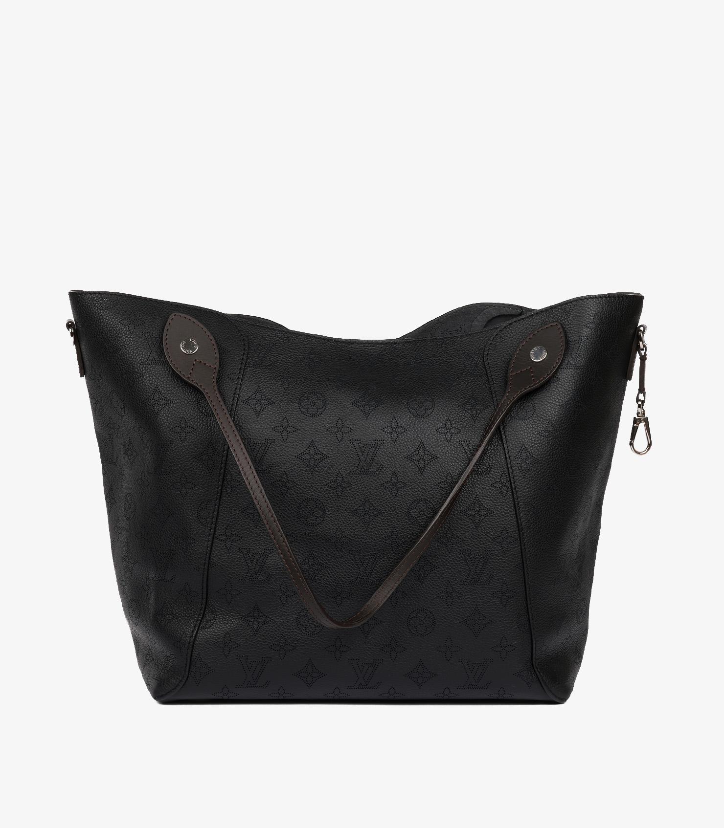 Louis Vuitton Black Monogram Perforated Mahina Leather & Brown Calfskin Hina MM For Sale 1