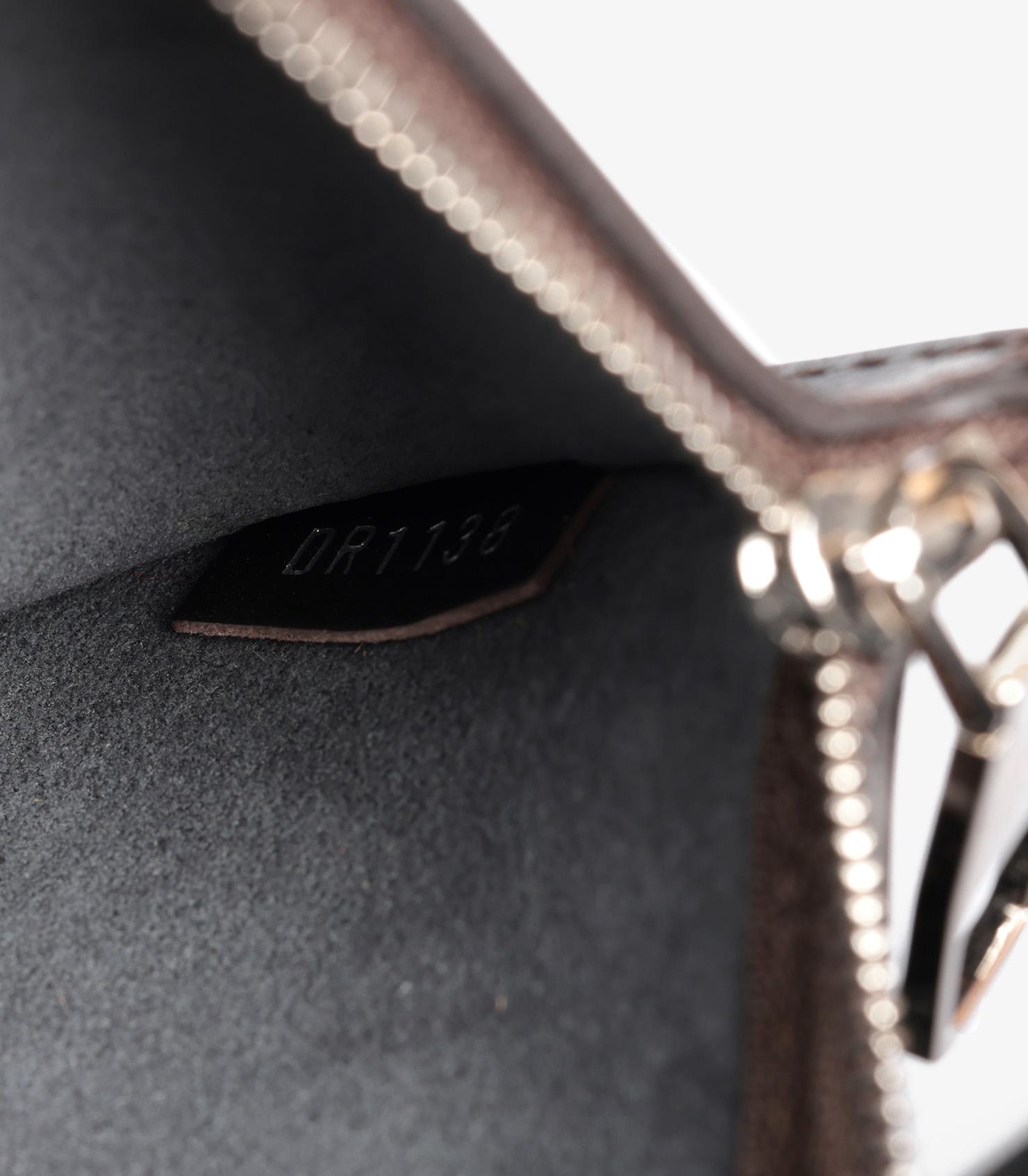 Louis Vuitton Black Monogram Perforated Mahina Leather & Brown Calfskin Hina MM For Sale 4