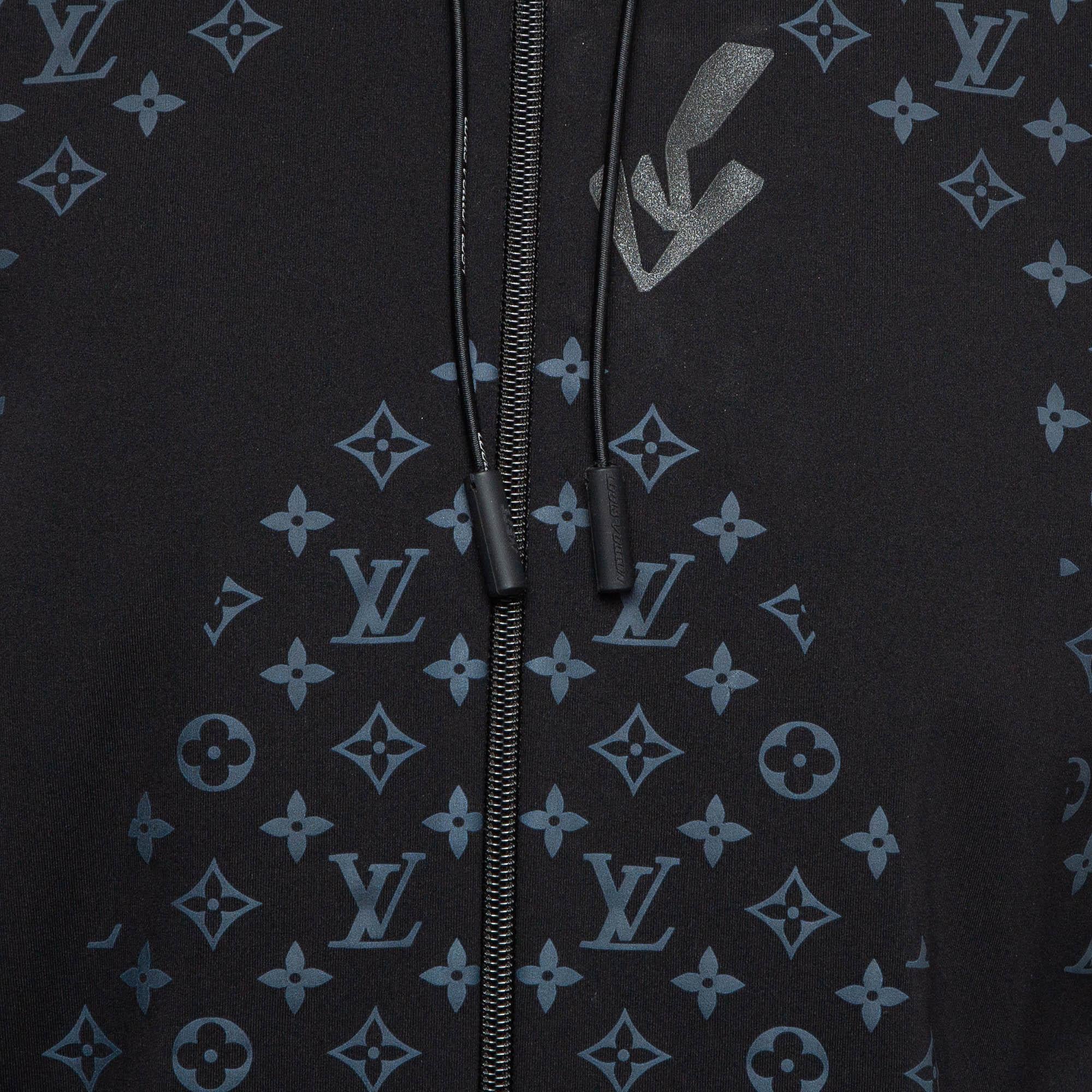 Louis Vuitton Black Monogram Print Jersey Zip-Up Hoodie M In Good Condition In Dubai, Al Qouz 2